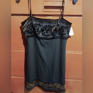 Neiman Marcus Black and Gold Lace Dress (A)